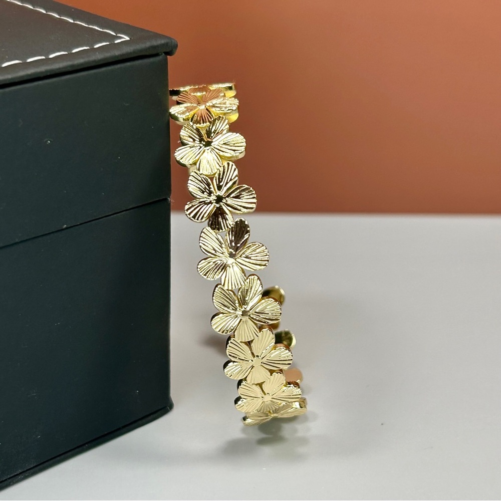 Pretty Bird - Delicate Gold Floral Cuff Bracelet